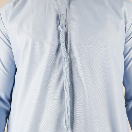 Men's Blue Thobe Emirati Islamic Jubba Robe Eid Tassel Slim Fit