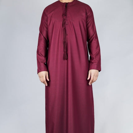 Men's Red Thobe Emirati Islamic Jubba Robe Eid Tassel Slim Fit