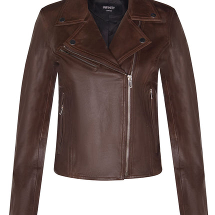 Womens Leather Classic Biker Brando Jacket-Baku