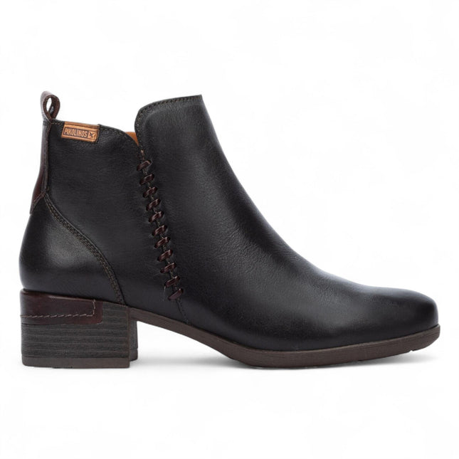 Pikolinos Women’s Black Leather Zip Heel Ankle Boots - Malaga