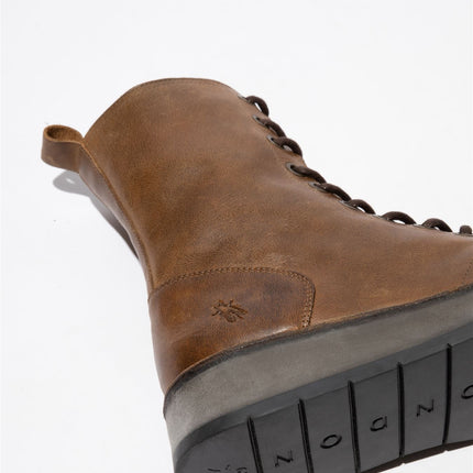 Fly London Womens Tan Rami043 Casual Leather Lace-Up Ankle Dress Boots