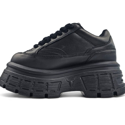 Windsorsmith Womens Black Chunky Leather Platform Trainers Sneakers - Swerve