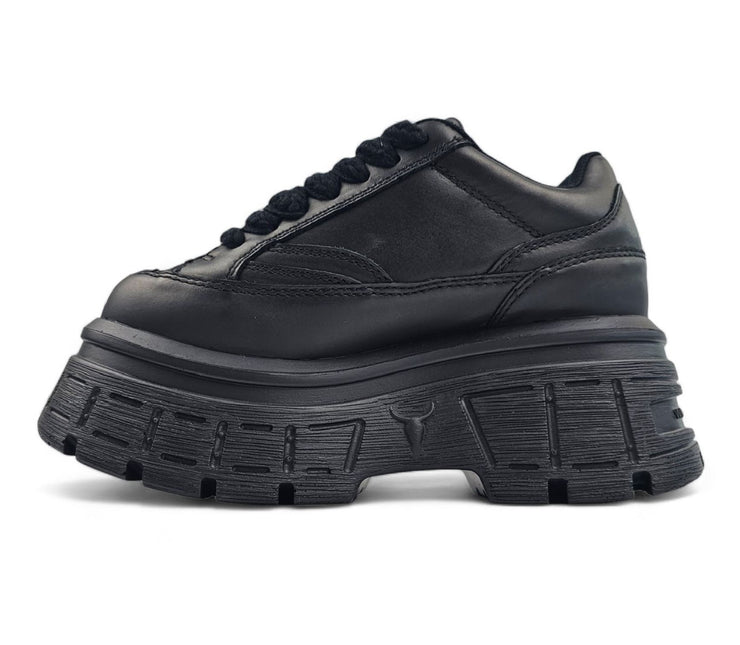 Windsorsmith Womens Black Chunky Leather Platform Trainers Sneakers - Swerve