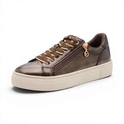 Tamaris Womens Brown Faux Leather Fashion Lace Up Sneakers