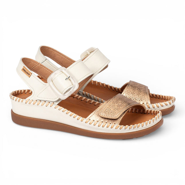 Pikolinos Women's White Leather Lightweight Summer Wedge Sandals - Cadaques