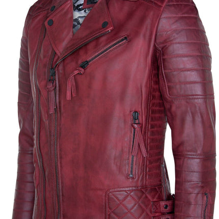Mens Slim-Fit Double Zip Brando Leather Biker Jacket-Cairo
