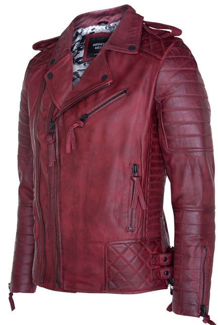 Mens Slim-Fit Double Zip Brando Leather Biker Jacket-Cairo