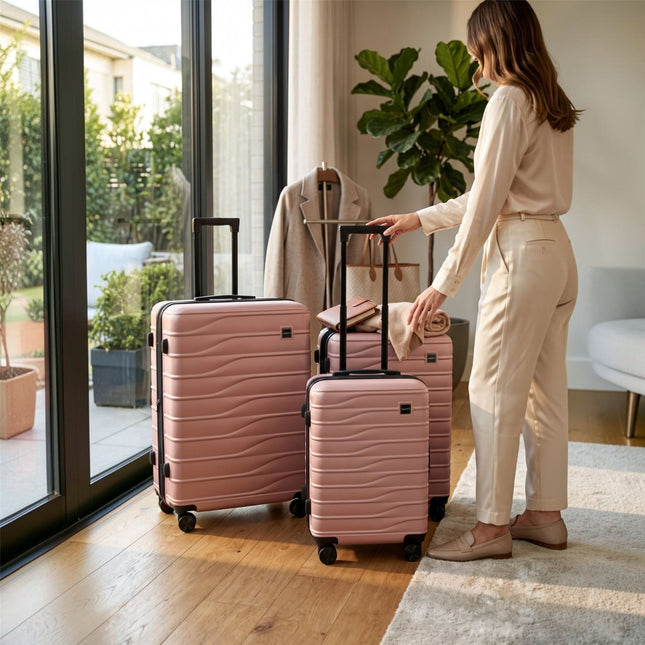 Hardshell Rose Gold Suitcase Set Robust 8 Wheel Luggage Cabin Case Bag