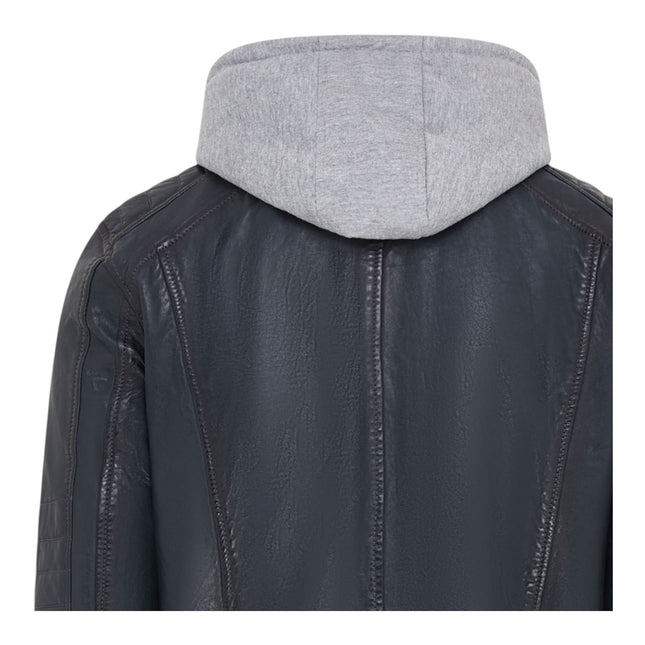 Men's Hooded Biker Lamb Leather Jacket - Burten