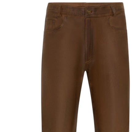 Mens Brown Lamb Leather 501 Biker Jeans - Istanbul
