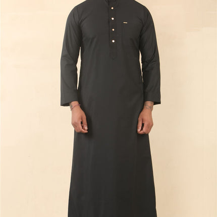 Men's Black Thobe Arab Saudi Emirati Islamic Clothing Jubba Robe