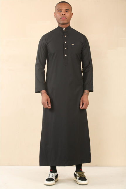 Men's Black Thobe Arab Saudi Emirati Islamic Clothing Jubba Robe