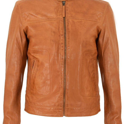 Men’s Classic Fitted Leather Biker Jacket-Austin