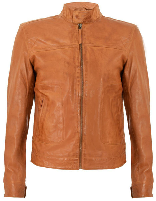 Men’s Classic Fitted Leather Biker Jacket-Austin