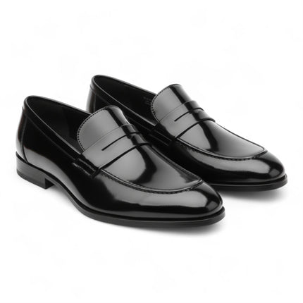 Mens Black Patent Faux Leather Formal Penny Loafers