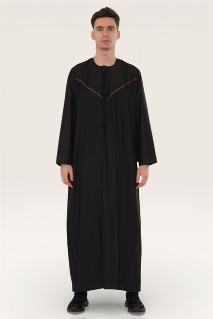 Men's Eid Black Moroccan Thobe Robe Djellaba Ramadan Eid Jubba- HM10