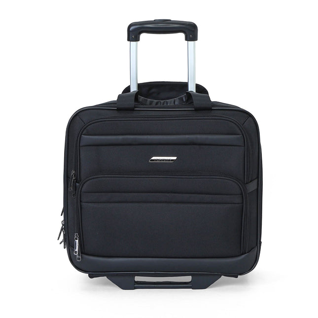 17" Black Wheeled Laptop Briefcase 1680D Polyester 4 Wheel Business Bag