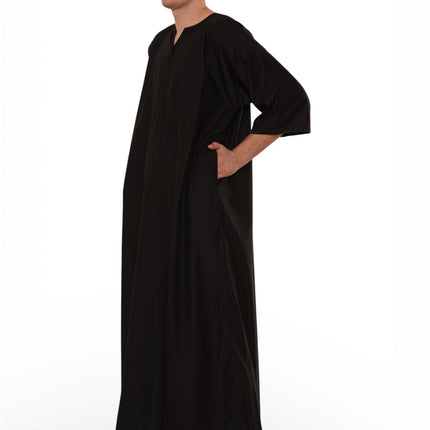 Men's Ramadan Black Moroccan Gandoura Thobe Robe Djellaba Eid Jubba- TT-006