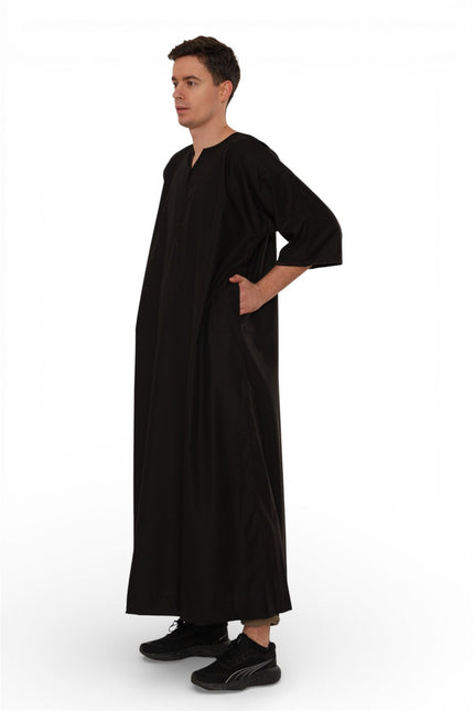 Men's Ramadan Black Moroccan Gandoura Thobe Robe Djellaba Eid Jubba- TT-006