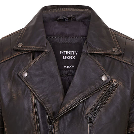Mens Slim Fit Brando Style Double Cross Zip 100% Leather Biker Jacket