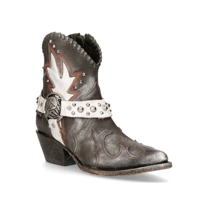 New Rock Grey Leather Pointed Cowboy Boots - WSTM004-S2