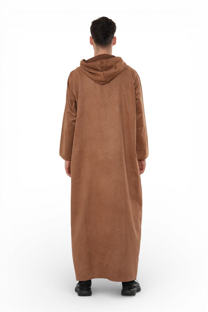 Men's Hooded Eid Camel Brown Moroccan Jubba Robe Ramadan Eid Thobe - HM12