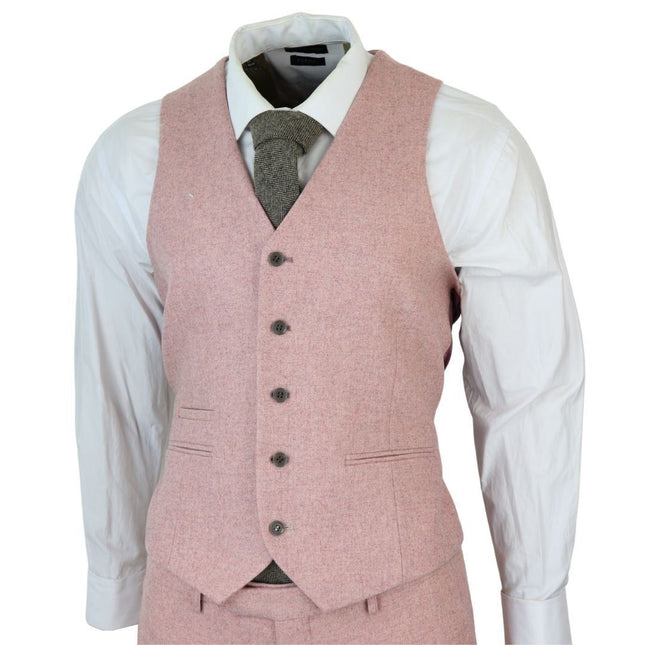 Men's Pink Tweed 3 Piece Wool Suit