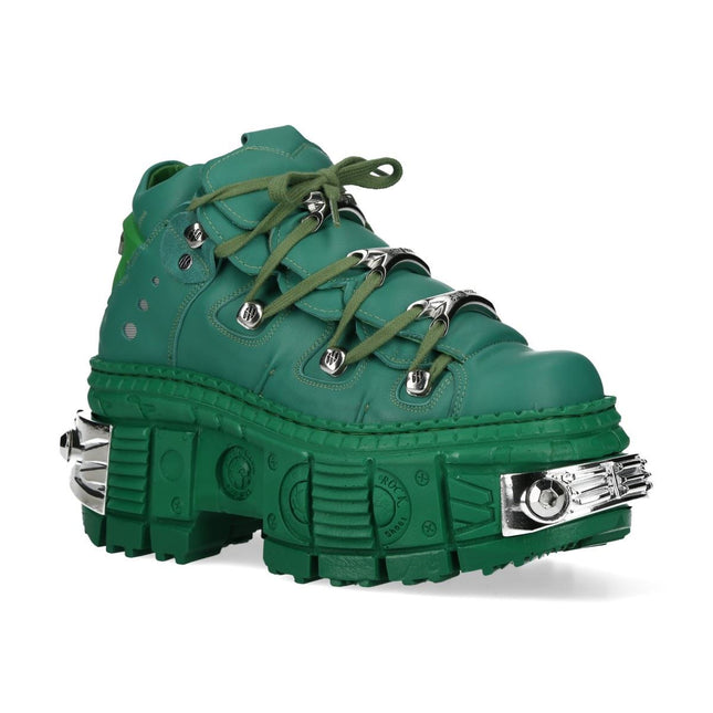 New Rock M-106Wall-C29 Metallic Green Leather Gothic Ankle Boots