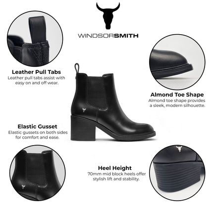 Windsorsmith Womens Black Classic Leather Platform Ankle Chelsea Boots - Varsity
