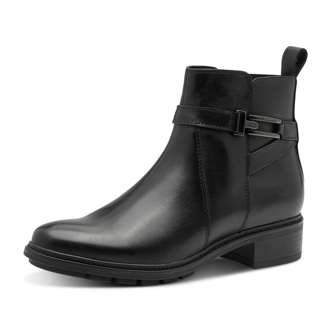 Tamaris Womens Black Leather Buckled Zip Biker Ankle Boots