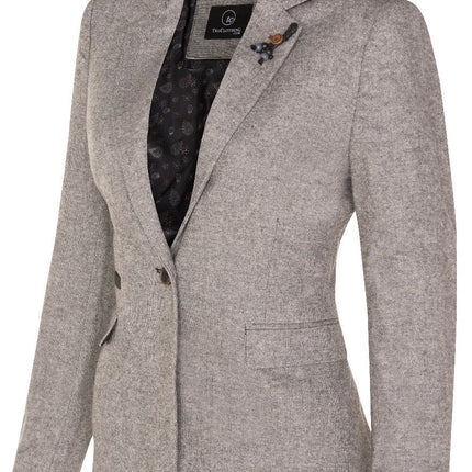 Womens Tweed 1920s Herringbone Light Grey Blazer