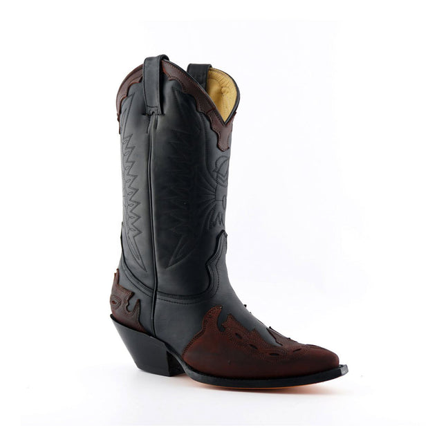 Grinders Unisex Black/Burgundy Leather Cowboy Boots - Arizona