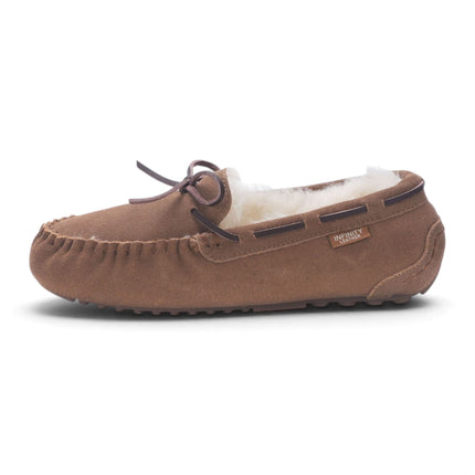 Women's Chestnut Tan Genuine Sheepskin Moccasin Winter Slippers - Aspen