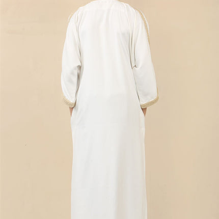 Kid's Boys White Moroccan Thobe Jubba Robe Eid Djellaba Gandoura