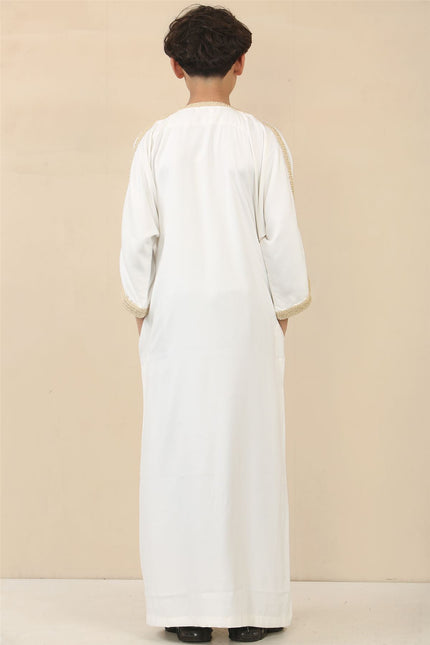 Kid's Boys White Moroccan Thobe Jubba Robe Eid Djellaba Gandoura