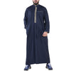 Mens Navy Thobe Jubba Emirati Islamic Arabic Eid Embroidery Kaftan Jubbah Robe