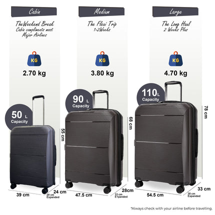 Expandable Hard Shell PP 8 Wheel Luggage Travel Cabin Holiday Bags Suitcase Set