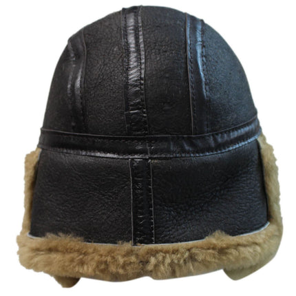 Men's B3 Brown Ginger RAF Aviator Sheepskin B-55 WW2 Trapper Flying Hat