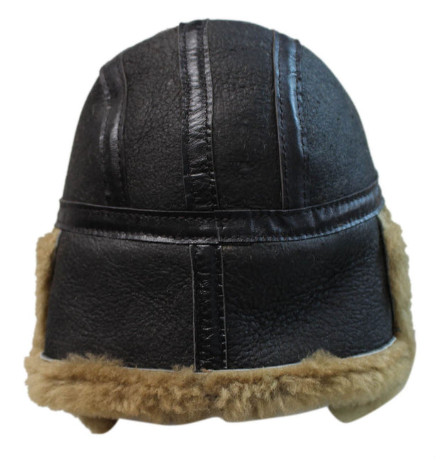 Men's B3 Brown Ginger RAF Aviator Sheepskin B-55 WW2 Trapper Flying Hat