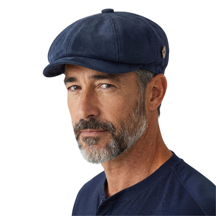 Men's Navy Suede Vintage 8-Panel Classic Gatsby Baker Boy Hat - MHT-1