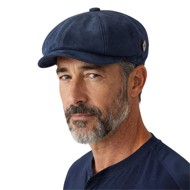 Men's Navy Suede Vintage 8-Panel Classic Gatsby Baker Boy Hat - MHT-1