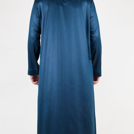 Men's Olive Green Thobe Robe Satin Emirati Islamic Jubba Eid Slim Fit