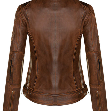 Womens Biker Racing Badges Leather Jacket-Eastleigh