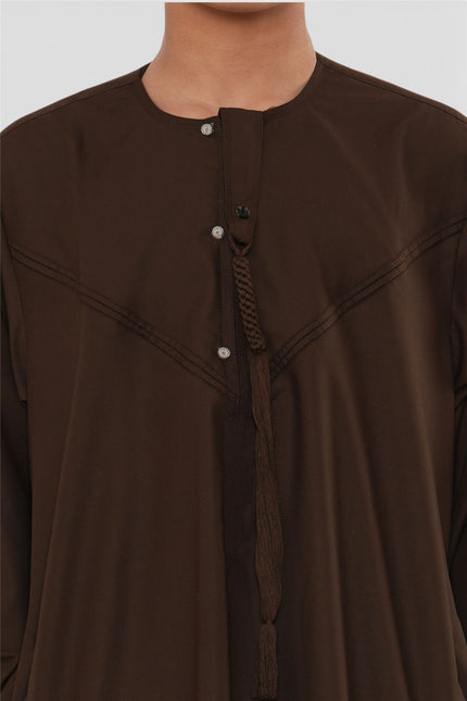 Kids Boys Eid Brown Moroccan Jubba Robe Djellaba Ramadan Eid Thobe - K-HM11