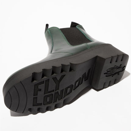 Fly London Womens Petrol Green Medi789 Wedged Chelsea Ankle Leather Platform Boots