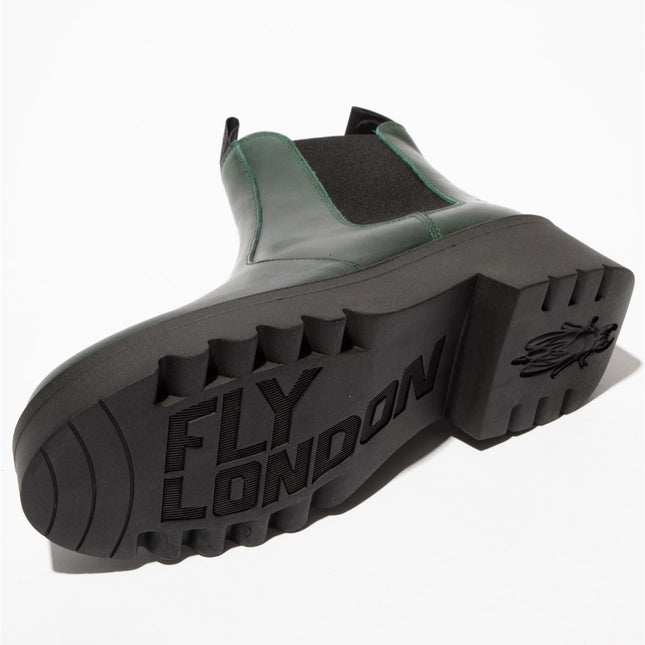 Fly London Womens Petrol Green Medi789 Wedged Chelsea Ankle Leather Platform Boots