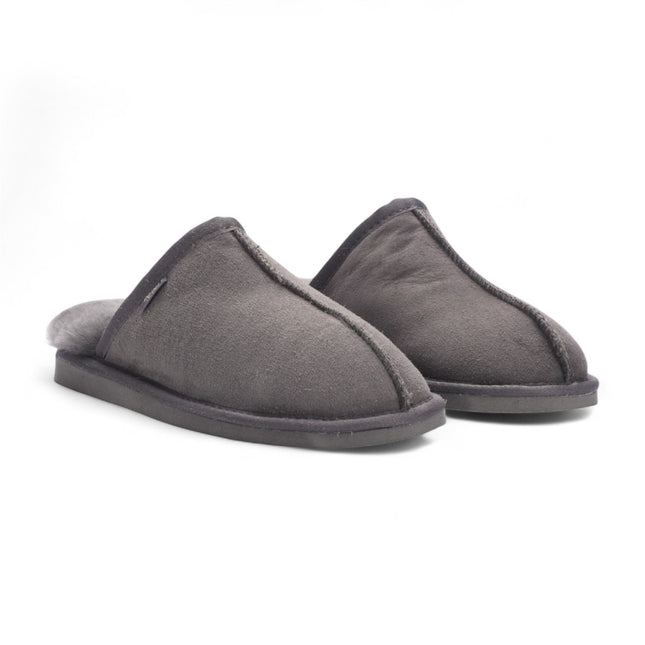 Men's Genuine Sheepskin Grey Suede Mule Winter Warm Non-Slip - Highland