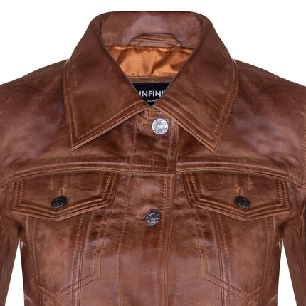 Womens Leather Trucker Jeans Jacket-Anderlecht