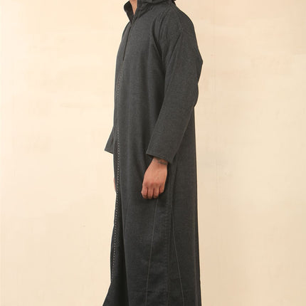 Men's Black Hooded Moroccan Thobe Djellaba Jubba Robe Eid