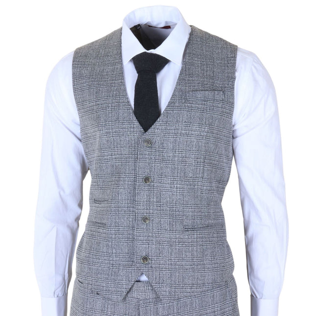 Men's 3-Piece Grey Classic Check Suit Slim Fit Plain Formal Party Suit